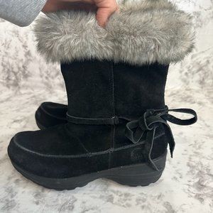 Sorel Northern Lite Tall Boots Black Suede Fluffy Fur Waterproof Women’s size 10